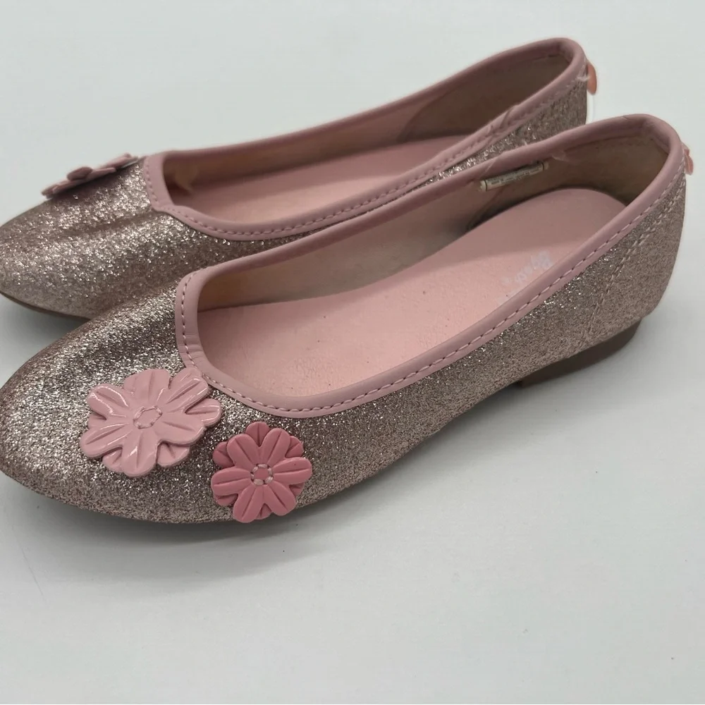 Oshkosh Girl Silver Shoes Flat Pink Flowers 12T M